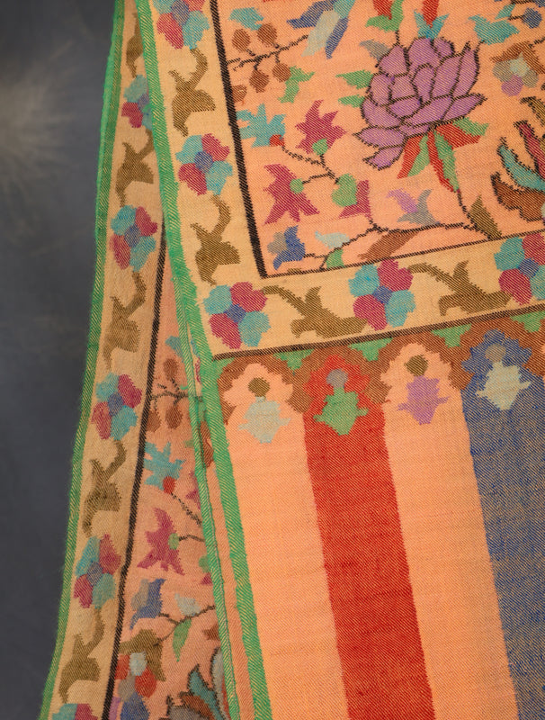 Peach Base Kani Cashmere Pashmina Shawl