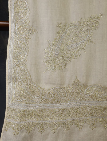 3 Yard Ivory Base With Tilla Embroidery Pashmina Shawl