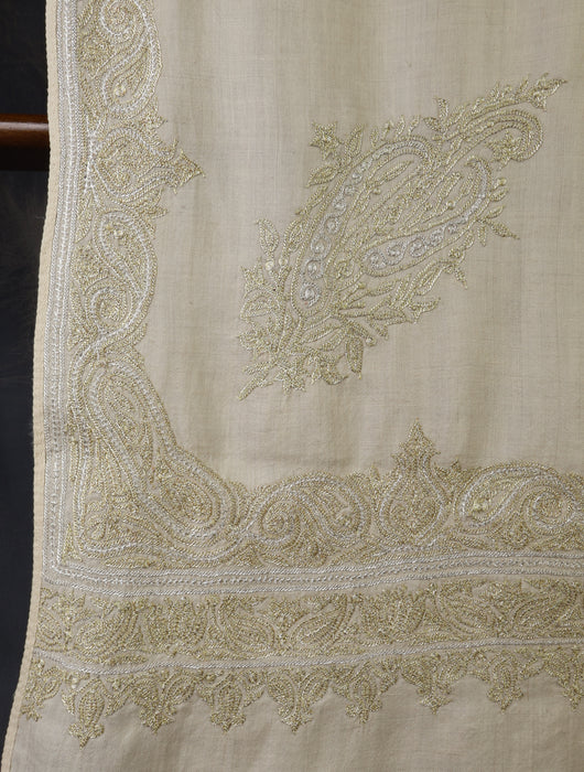 3 Yard Ivory Base With Tilla Embroidery Pashmina Shawl