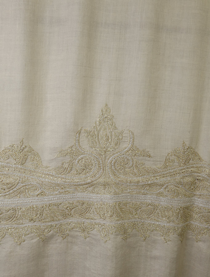 3 Yard Ivory Base With Tilla Embroidery Pashmina Shawl