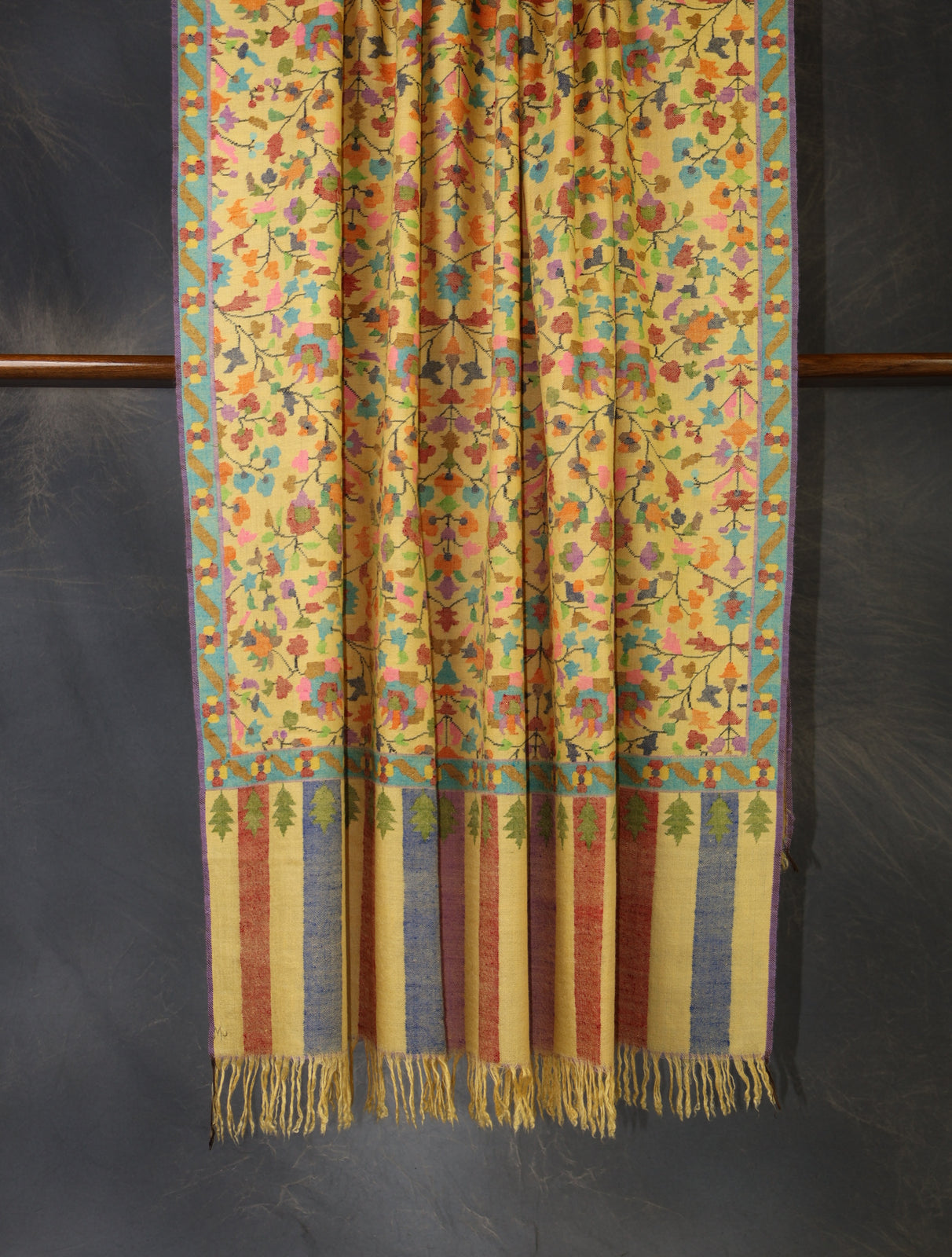 Lemon Kani floral Pashmina Shawl