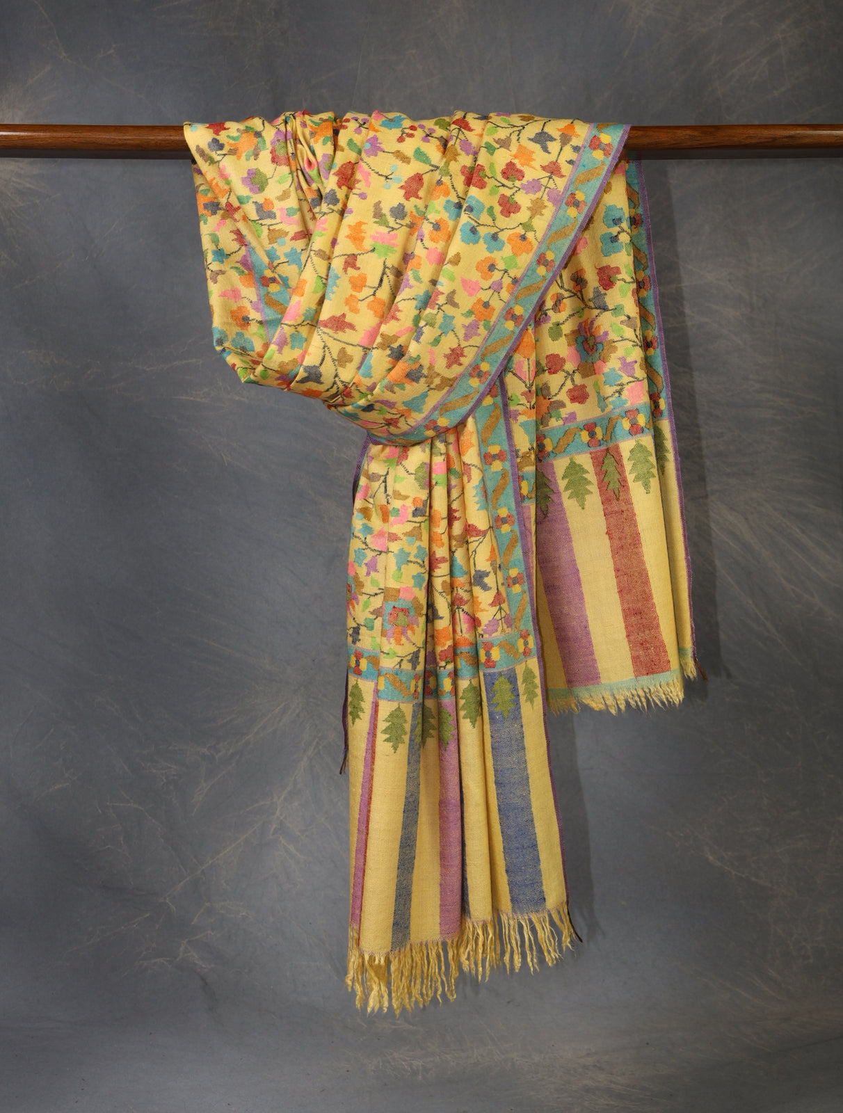 Lemon Kani floral Pashmina Shawl