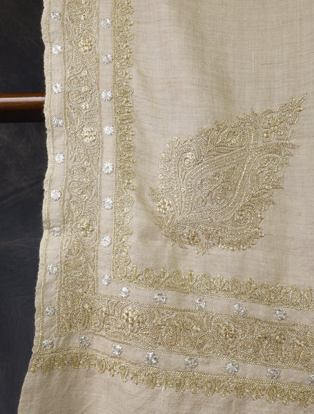 3 Yard Light Natural Base With Tilla Embroidery Pashmina Shawl