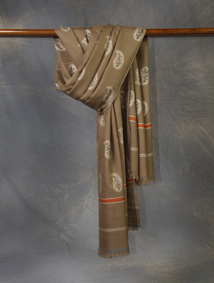 Natural Kani white Buteh Pashmina Shawl