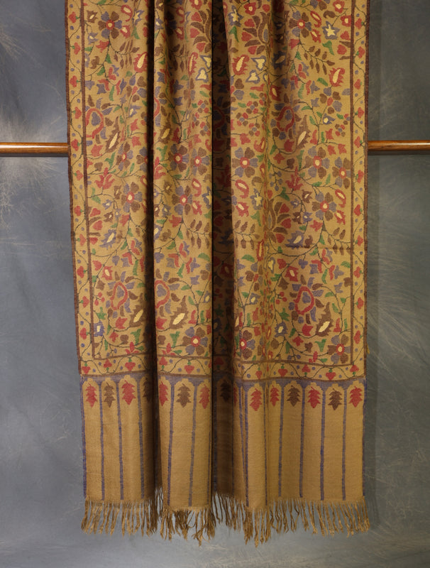 Beige Base Kani Cashmere Pashmina Shawl