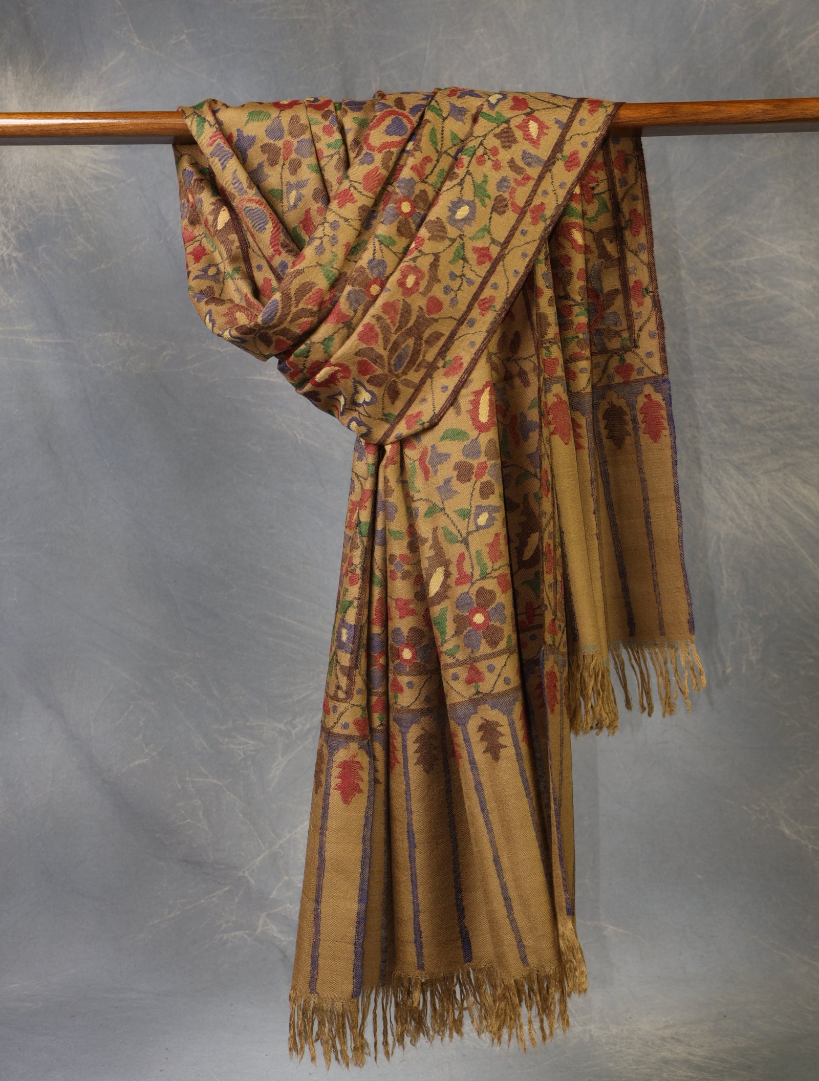 Beige Base Kani Cashmere Pashmina Shawl