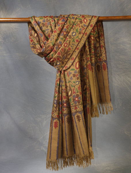 Beige Base Kani Cashmere Pashmina Shawl