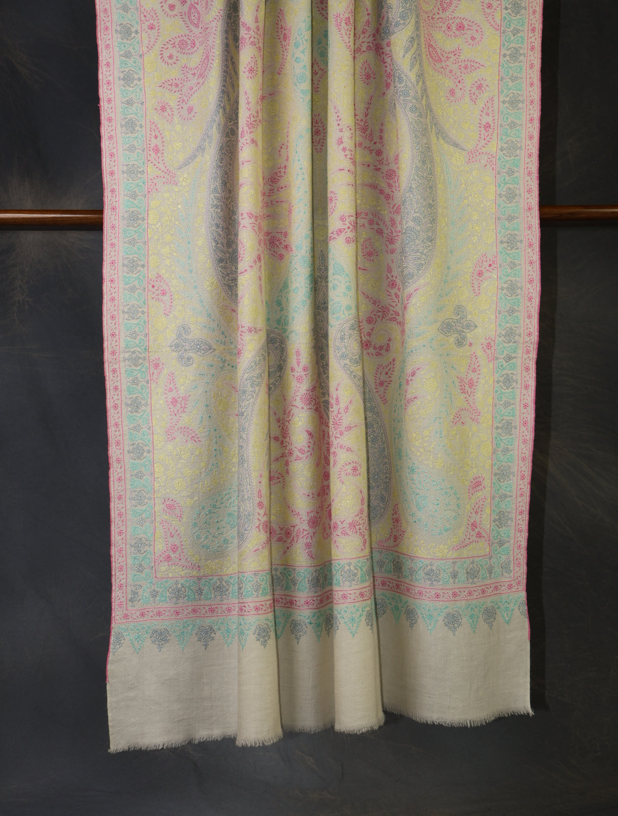 Ivory Multi Color Jamawar Embroidery Cashmere Pashmina Shawl