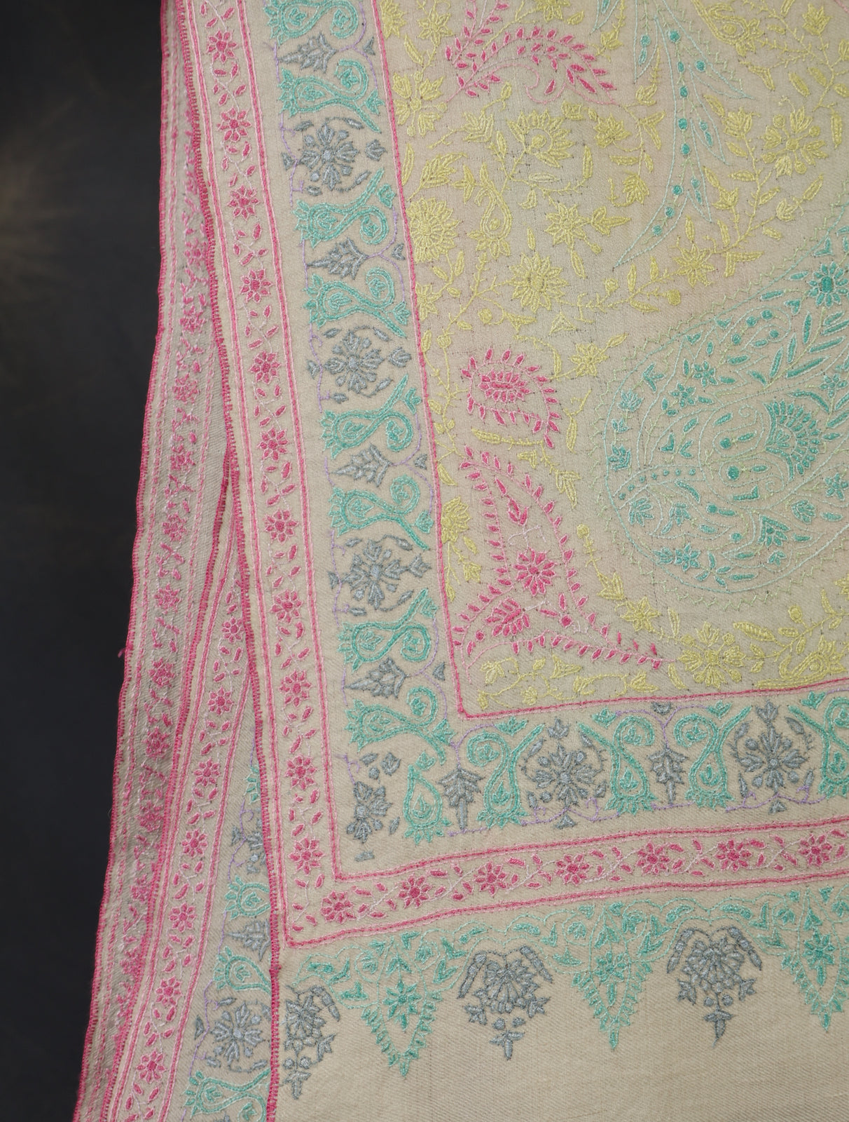 Ivory Multi Color Jamawar Embroidery Cashmere Pashmina Shawl