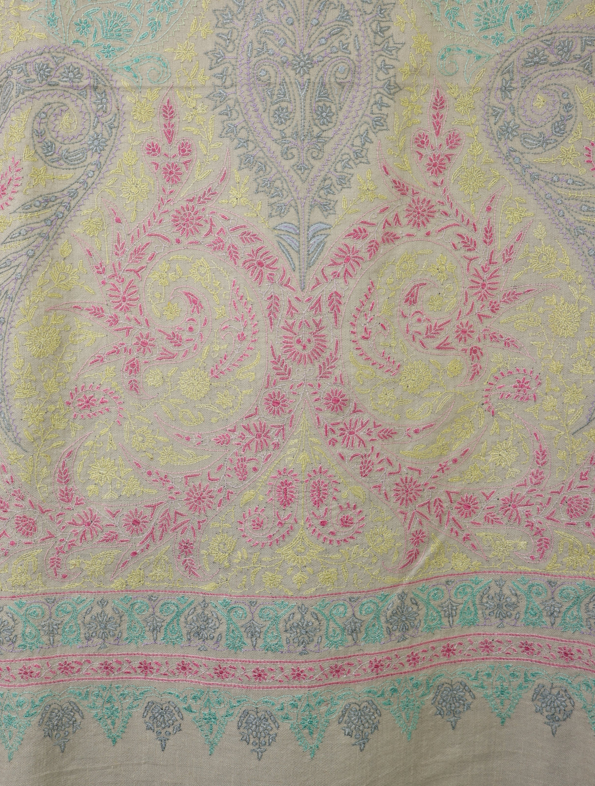 Ivory Multi Color Jamawar Embroidery Cashmere Pashmina Shawl