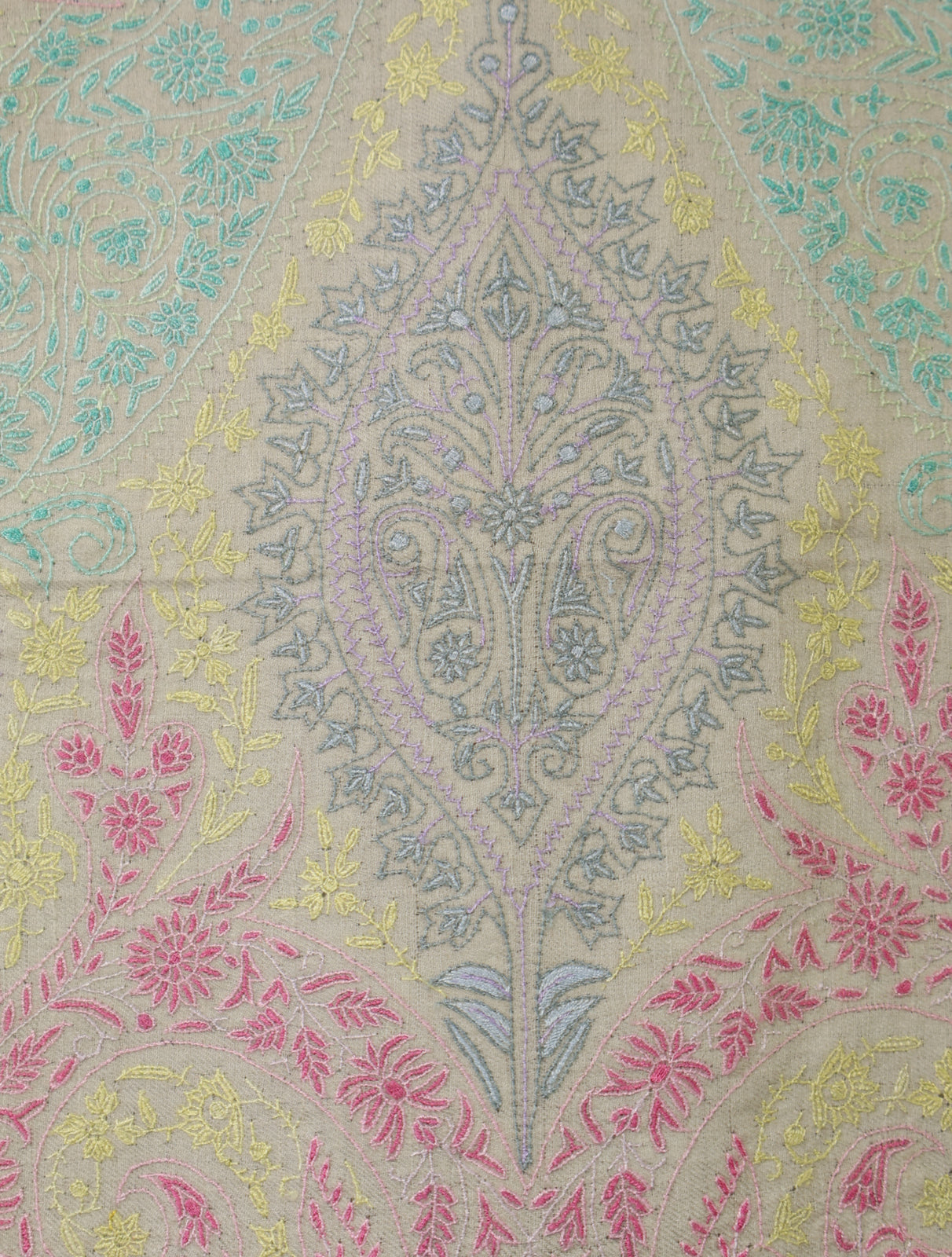 Ivory Multi Color Jamawar Embroidery Cashmere Pashmina Shawl