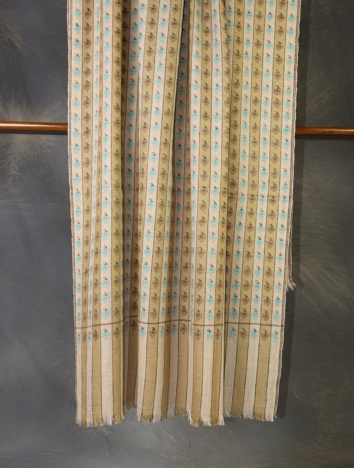 Natural & White Stripe Pashmina Kani Shawl