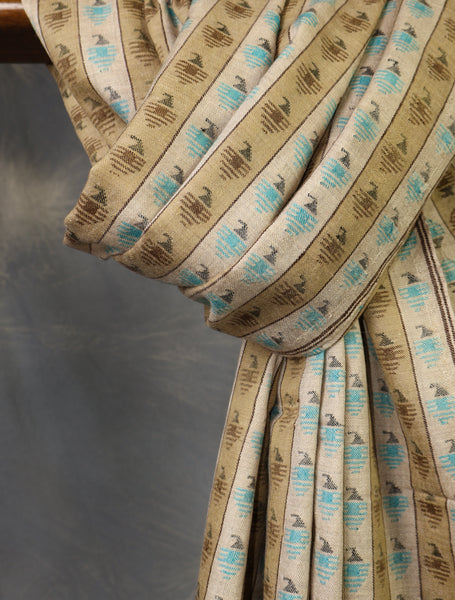 Natural & White Stripe Pashmina Kani Shawl