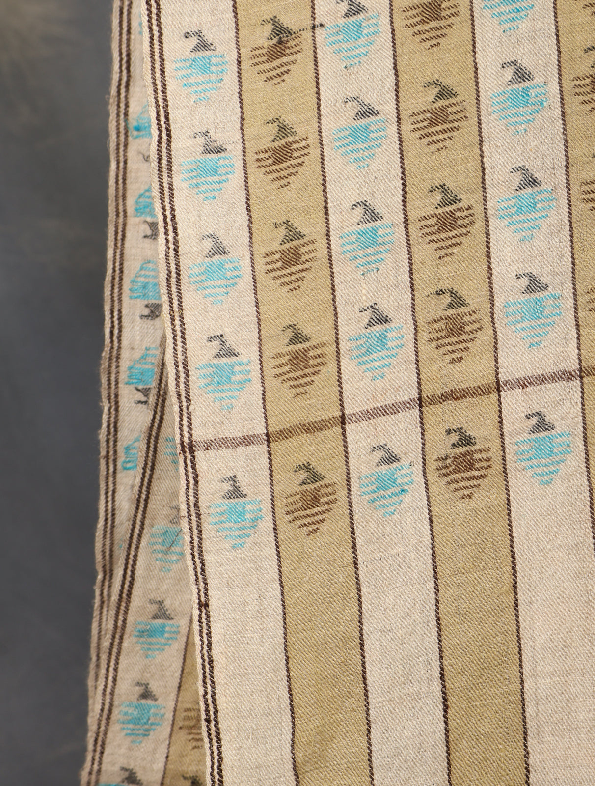 Natural & White Stripe Pashmina Kani Shawl