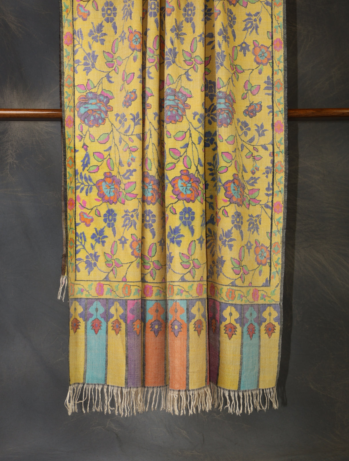 Lemon Kani floral Pashmina Shawl