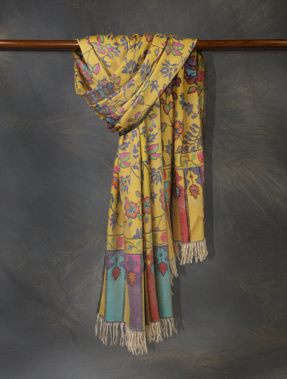 Lemon Kani floral Pashmina Shawl