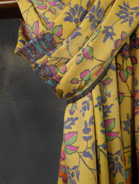 Lemon Kani floral Pashmina Shawl