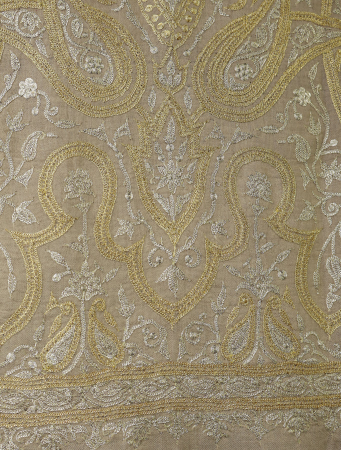 Ivory Base Gold & Silver Tilla Embroidery Pashmina Shawl
