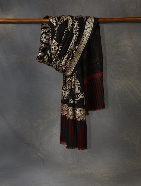Black Base Gold Tilla Embroidery Pashmina Shawl