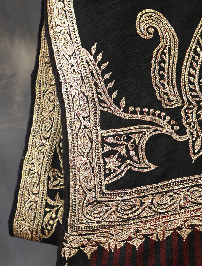 Black Base Gold Tilla Embroidery Pashmina Shawl