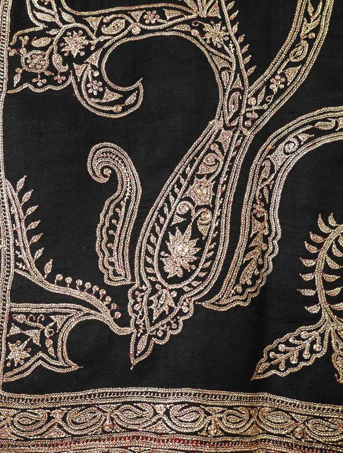 Black Base Gold Tilla Embroidery Pashmina Shawl