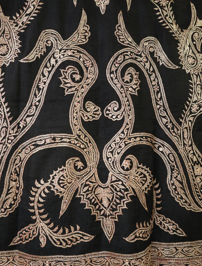 Black Base Gold Tilla Embroidery Pashmina Shawl