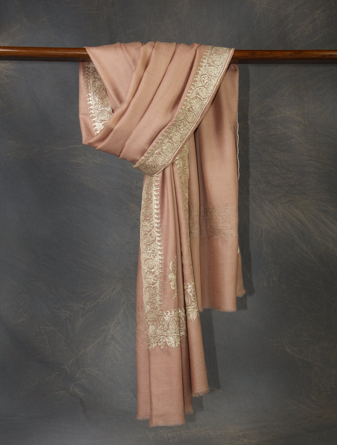 Natural Base Small border Tilla Embroidery Pashmina Shawl