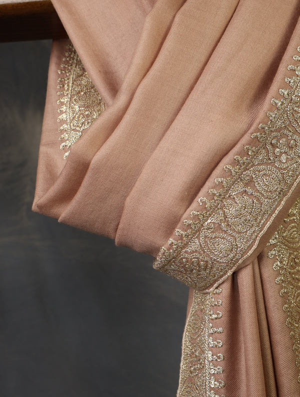 Natural Base Small border Tilla Embroidery Pashmina Shawl — pashmina shawl detail