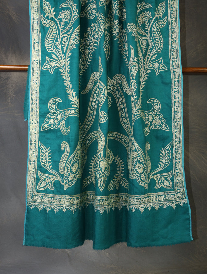 Teal Tilla Embroidery Pashmina Shawl