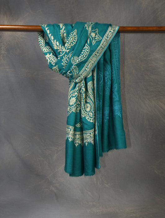 Teal Tilla Embroidery Pashmina Shawl