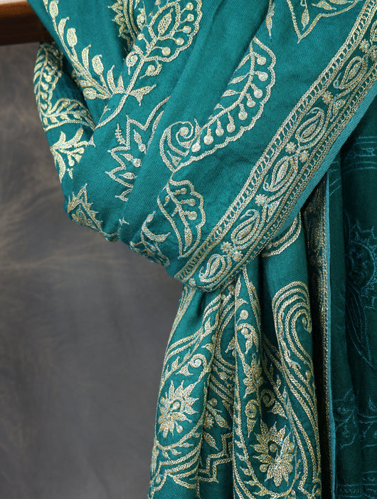 Teal Tilla Embroidery Pashmina Shawl – purekashmir.com