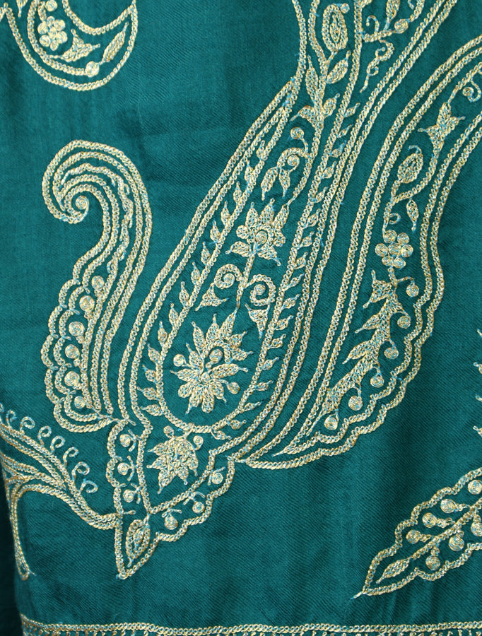 Teal Tilla Embroidery Pashmina Shawl