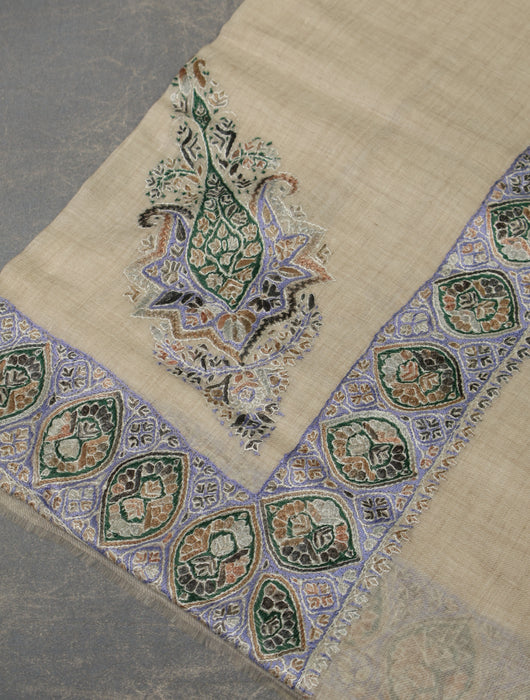 Ivory Base Mussar With Black Embroidery