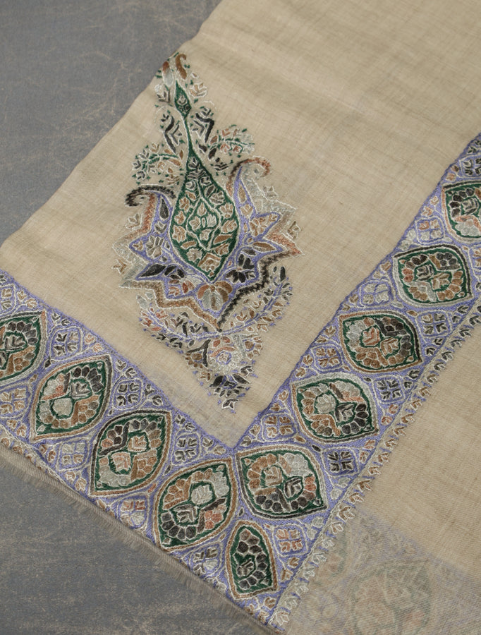 Ivory Base Mussar With Black Embroidery