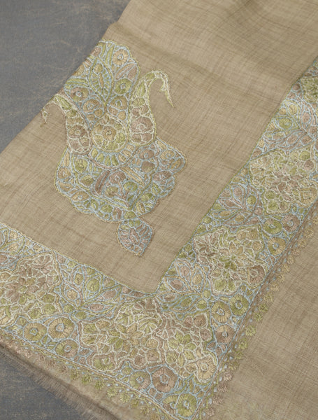 Ivory Base Mussar With Greenish Tone Embroidery