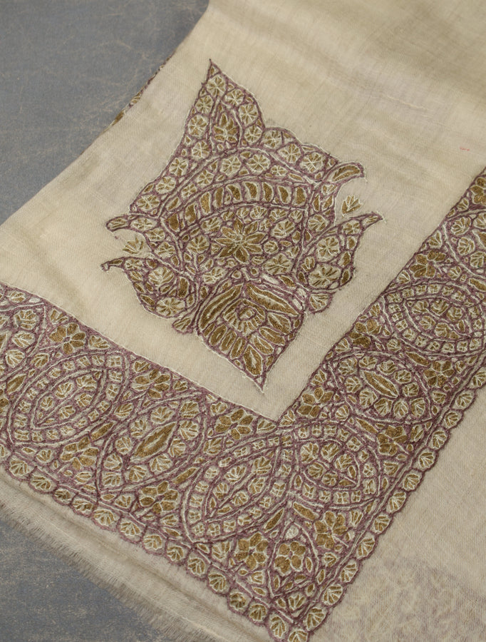 Ivory Base Mussar With Brown Embroidery