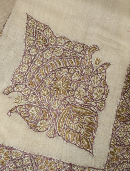 Ivory Base Mussar With Brown Embroidery