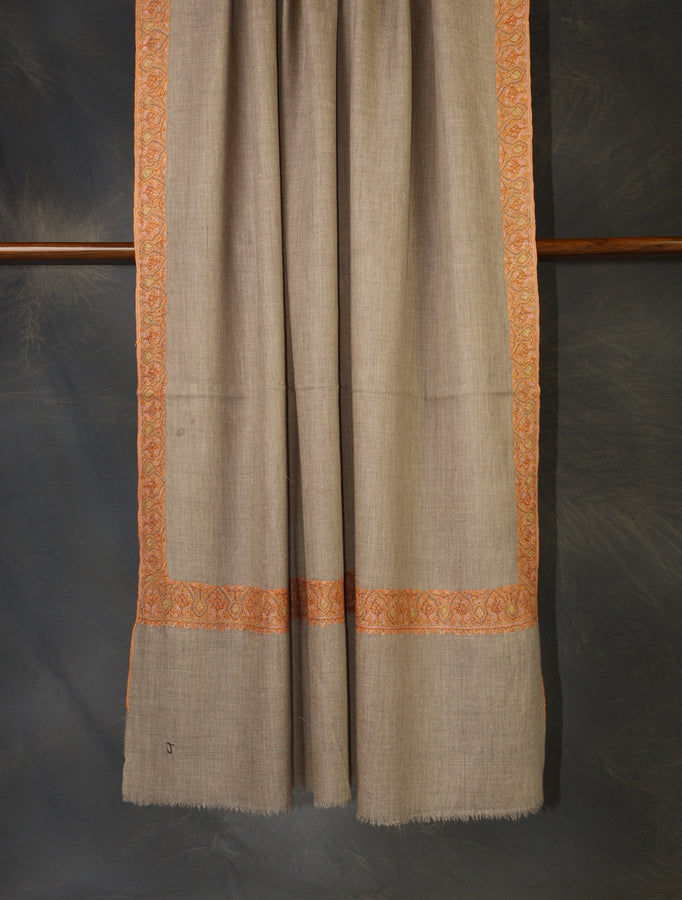 Natural Colour Base Big Border Embroidery Cashmere Pashmina Shawl