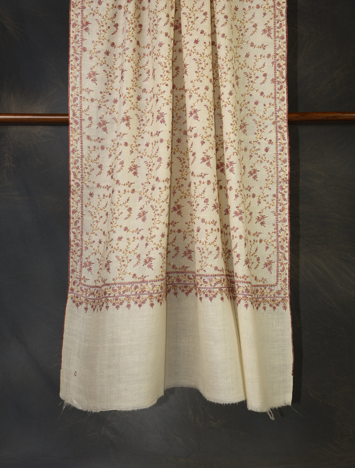 Ivory Base Jali Embroidery Cashmere Pashmina Shawl