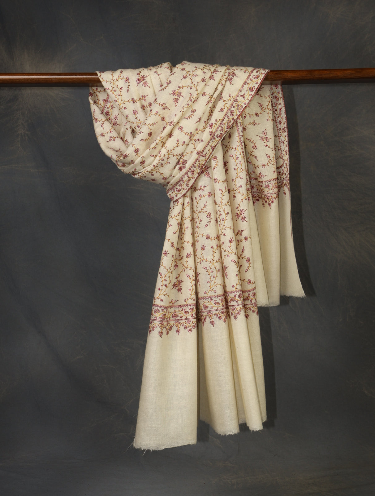 Ivory Base Jali Embroidery Cashmere Pashmina Shawl