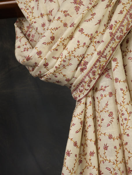 Ivory Base Jali Embroidery Cashmere Pashmina Shawl