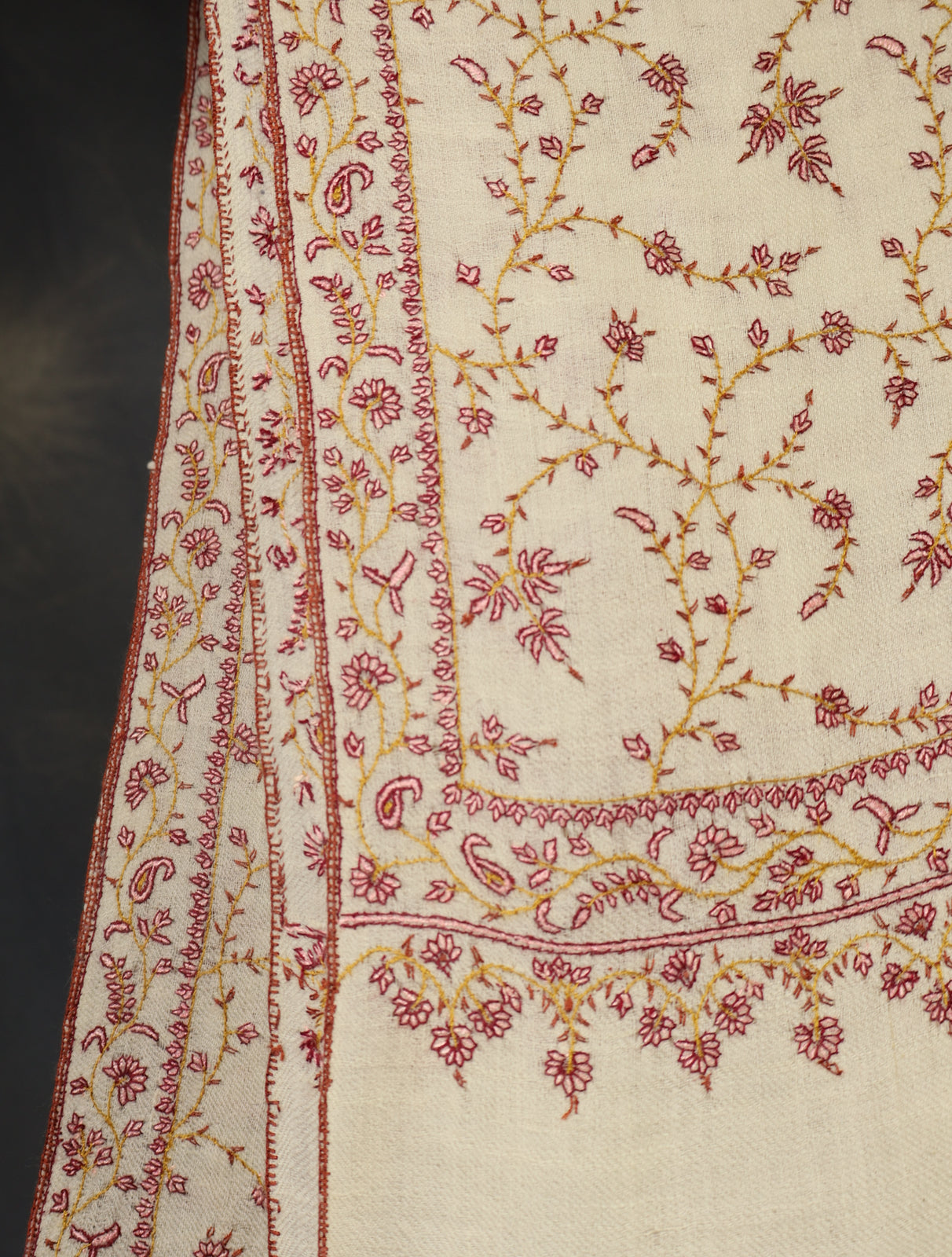 Ivory Base Jali Embroidery Cashmere Pashmina Shawl