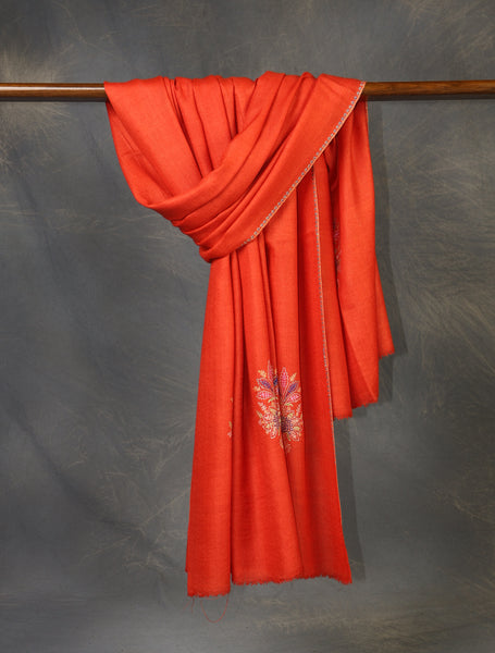 Orange Boteh Motif Embroidery Cashmere Pashmina Scarf