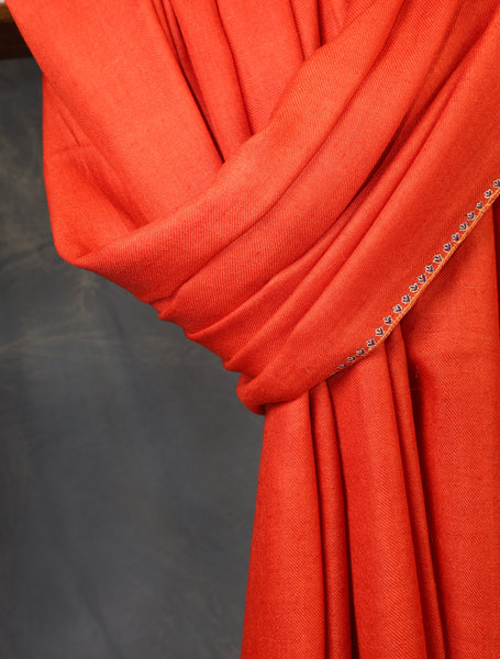 Orange Boteh Motif Embroidery Cashmere Pashmina Scarf