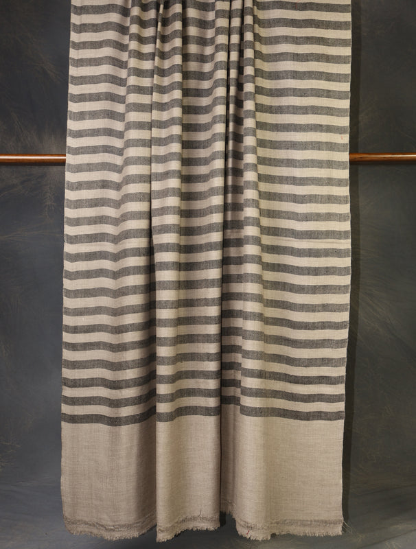 3 Yard Natural and Black Striped Handwoven Cashmere Pashmina Shawl