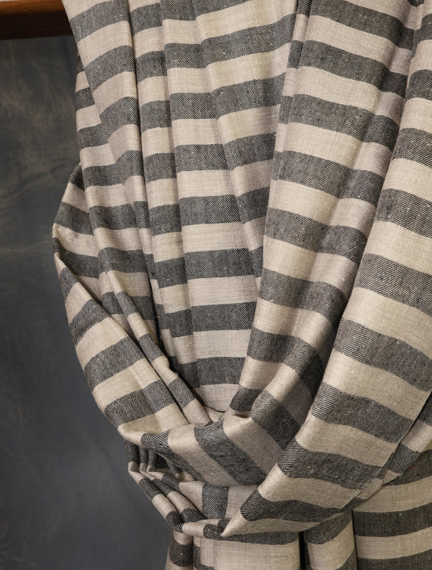 3 Yard Natural and Black Striped Handwoven Cashmere Pashmina Shawl