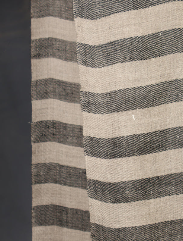 3 Yard Natural and Black Striped Handwoven Cashmere Pashmina Shawl