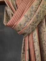 Taupe Striped Jali Embroidery Pashmina Cashmere Shawl