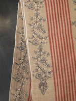 Taupe Striped Jali Embroidery Pashmina Cashmere Shawl