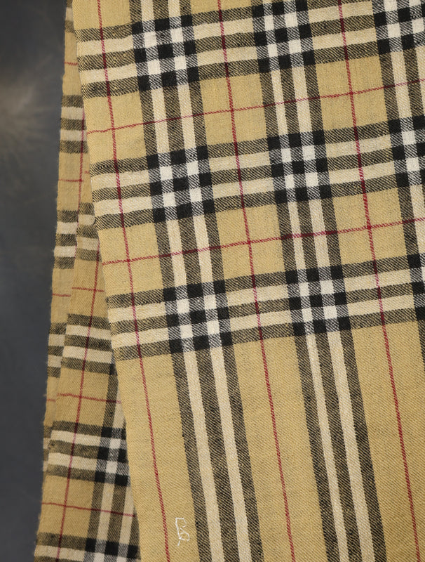 Beige With Black Check Handwoven Cashmere Pashmina Shawl
